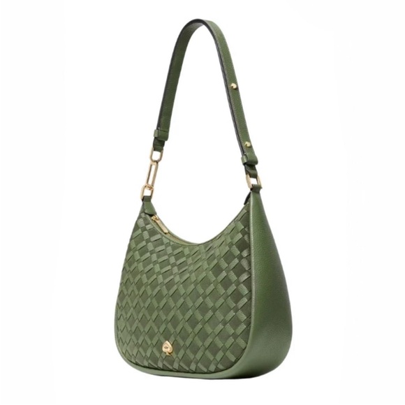 NWT Kate Spade 18k gold KAYLA Large Olive Green Woven Leather Shoulder Bag - Picture 4 of 5